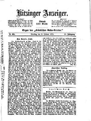 Kitzinger Anzeiger Dienstag 29. Februar 1876