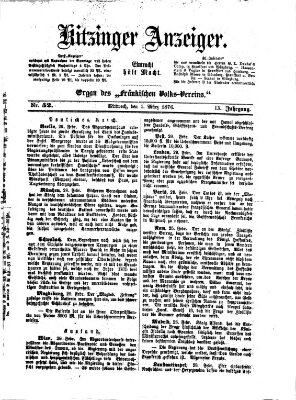 Kitzinger Anzeiger Mittwoch 1. März 1876