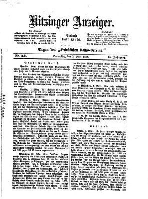 Kitzinger Anzeiger Donnerstag 2. März 1876