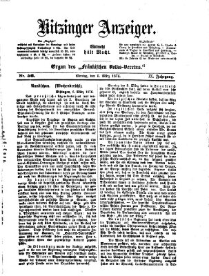 Kitzinger Anzeiger Montag 6. März 1876