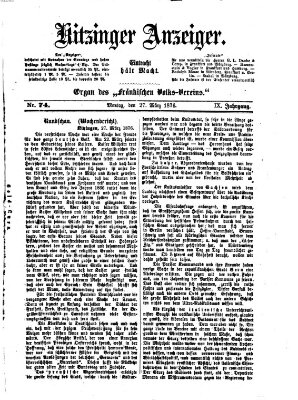 Kitzinger Anzeiger Montag 27. März 1876