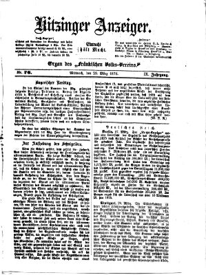 Kitzinger Anzeiger Mittwoch 29. März 1876