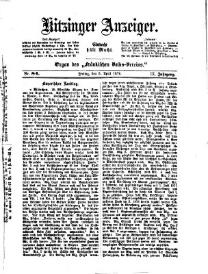 Kitzinger Anzeiger Freitag 7. April 1876