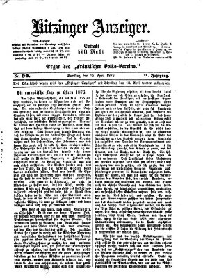 Kitzinger Anzeiger Samstag 15. April 1876