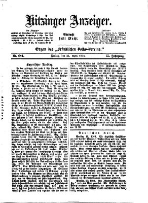 Kitzinger Anzeiger Freitag 21. April 1876