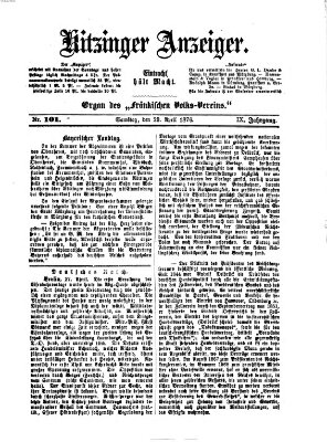 Kitzinger Anzeiger Samstag 29. April 1876