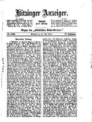 Kitzinger Anzeiger Mittwoch 10. Mai 1876