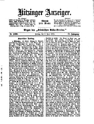 Kitzinger Anzeiger Freitag 2. Juni 1876