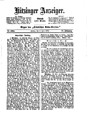 Kitzinger Anzeiger Freitag 9. Juni 1876