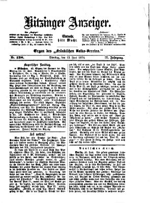 Kitzinger Anzeiger Dienstag 13. Juni 1876