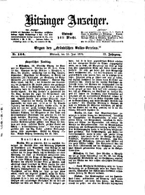 Kitzinger Anzeiger Mittwoch 21. Juni 1876