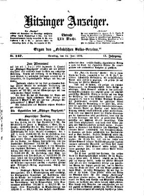 Kitzinger Anzeiger Samstag 24. Juni 1876