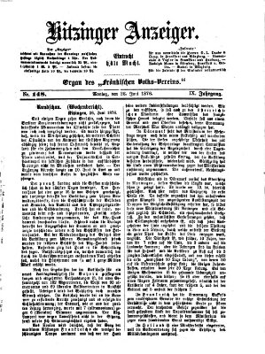 Kitzinger Anzeiger Montag 26. Juni 1876