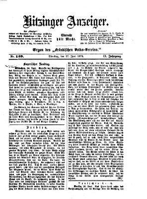 Kitzinger Anzeiger Dienstag 27. Juni 1876