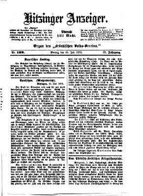 Kitzinger Anzeiger Montag 10. Juli 1876