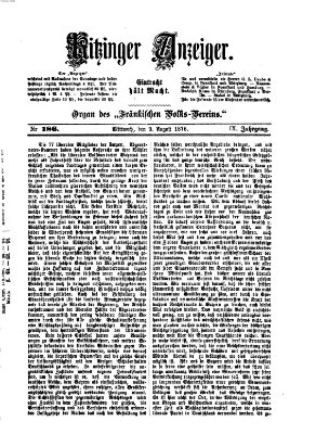 Kitzinger Anzeiger Mittwoch 9. August 1876