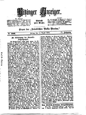 Kitzinger Anzeiger Freitag 11. August 1876