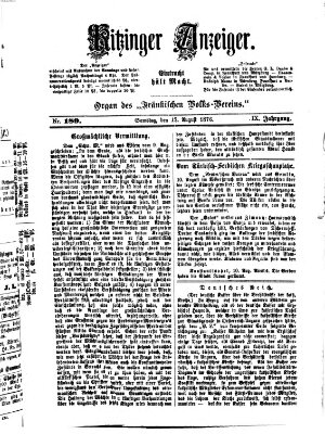 Kitzinger Anzeiger Samstag 12. August 1876