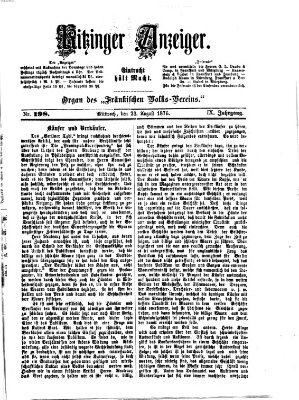 Kitzinger Anzeiger Mittwoch 23. August 1876