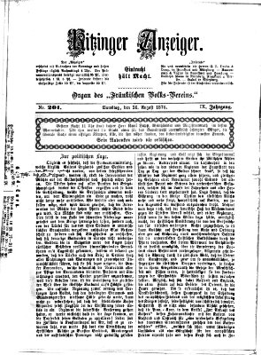 Kitzinger Anzeiger Samstag 26. August 1876