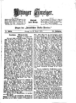 Kitzinger Anzeiger Montag 28. August 1876