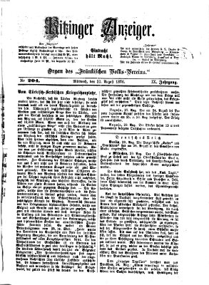 Kitzinger Anzeiger Mittwoch 30. August 1876