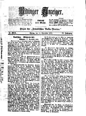 Kitzinger Anzeiger Montag 11. September 1876