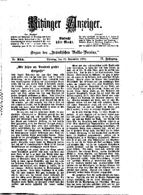 Kitzinger Anzeiger Dienstag 12. September 1876