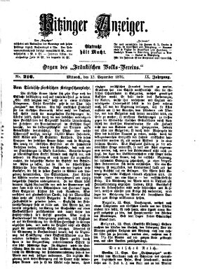 Kitzinger Anzeiger Mittwoch 13. September 1876