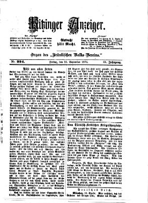 Kitzinger Anzeiger Freitag 22. September 1876