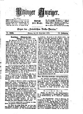 Kitzinger Anzeiger Montag 25. September 1876