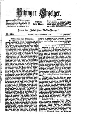 Kitzinger Anzeiger Mittwoch 27. September 1876