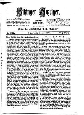 Kitzinger Anzeiger Freitag 29. September 1876