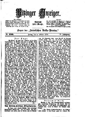 Kitzinger Anzeiger Freitag 6. Oktober 1876