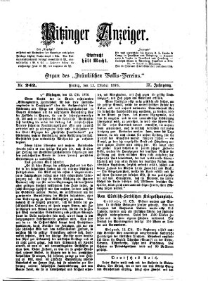 Kitzinger Anzeiger Freitag 13. Oktober 1876