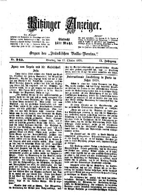 Kitzinger Anzeiger Dienstag 17. Oktober 1876