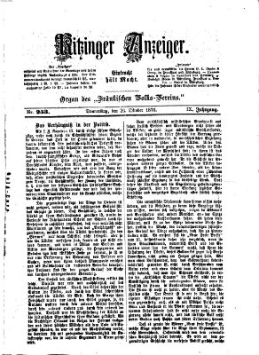 Kitzinger Anzeiger Donnerstag 26. Oktober 1876