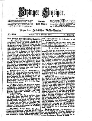 Kitzinger Anzeiger Mittwoch 1. November 1876