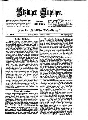 Kitzinger Anzeiger Freitag 3. November 1876