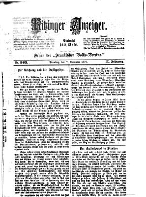 Kitzinger Anzeiger Dienstag 7. November 1876