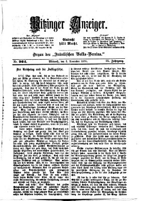 Kitzinger Anzeiger Mittwoch 8. November 1876