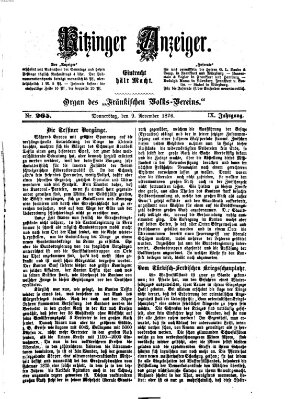 Kitzinger Anzeiger Donnerstag 9. November 1876