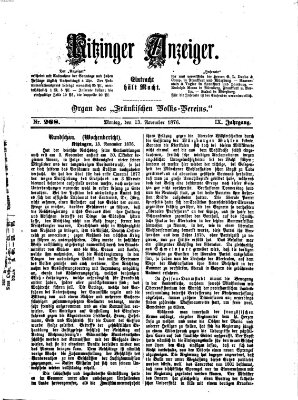 Kitzinger Anzeiger Montag 13. November 1876