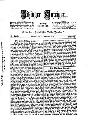 Kitzinger Anzeiger Dienstag 14. November 1876