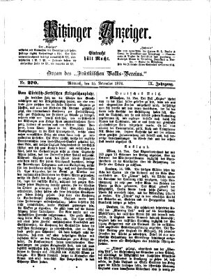 Kitzinger Anzeiger Mittwoch 15. November 1876