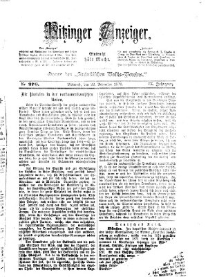 Kitzinger Anzeiger Mittwoch 22. November 1876