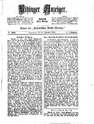 Kitzinger Anzeiger Donnerstag 23. November 1876