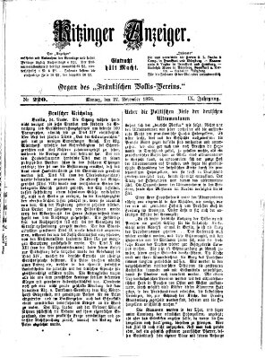 Kitzinger Anzeiger Montag 27. November 1876