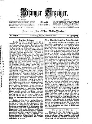 Kitzinger Anzeiger Donnerstag 30. November 1876