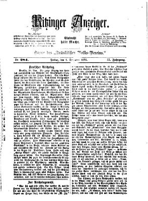 Kitzinger Anzeiger Freitag 1. Dezember 1876